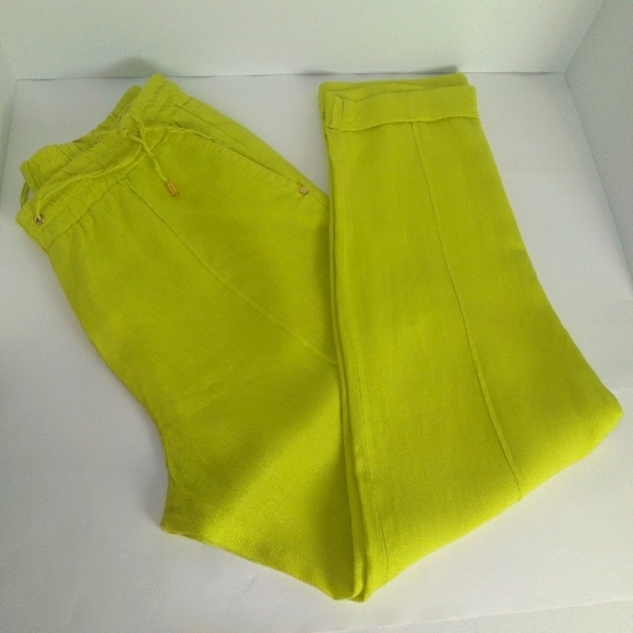 *SOLD* ELLEN TRACEY Women's 100% Linen Pants Lemon Lime Color- Size M - Picture 11 of 12